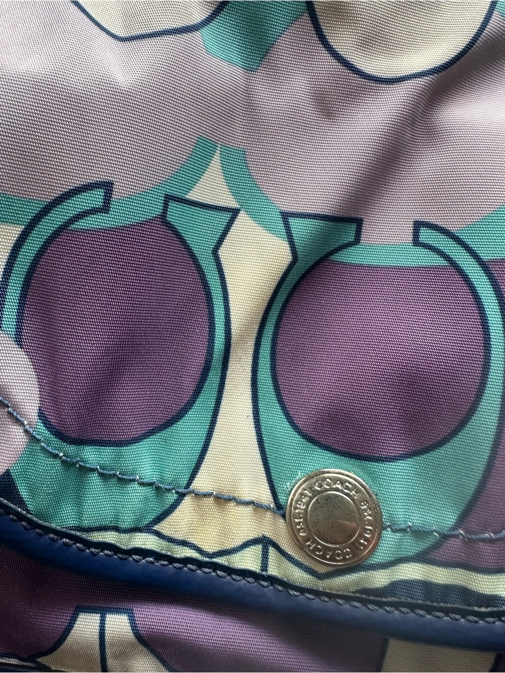 Coach Nylon Backpack in Purple, Teal & Navy Signature Print - Picture 2 of 8